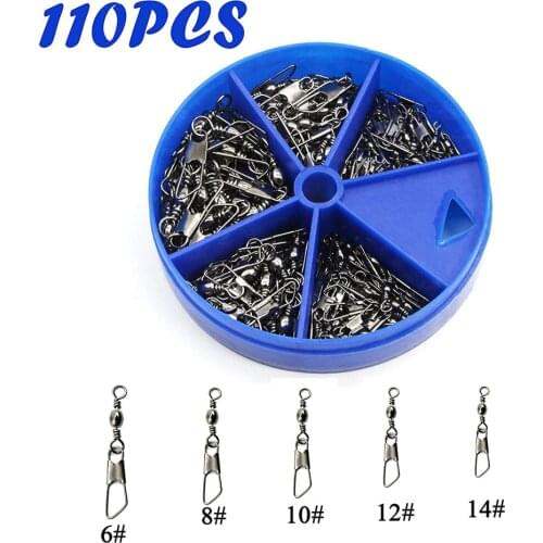 110Pcs/Box Brass Barrel Fishing Swivel With Safety Snap Black Barrel Swivels Hard Fishing Tool Connector Size 2 4 6 10