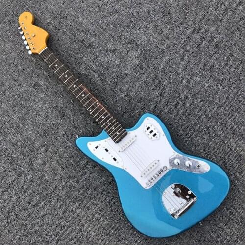 Kaiyun Factory Customizes Beautiful Metal Blue Leopard Electric Guitar. Jaguar guitar. Silver Accessories. 100% Real Photograph