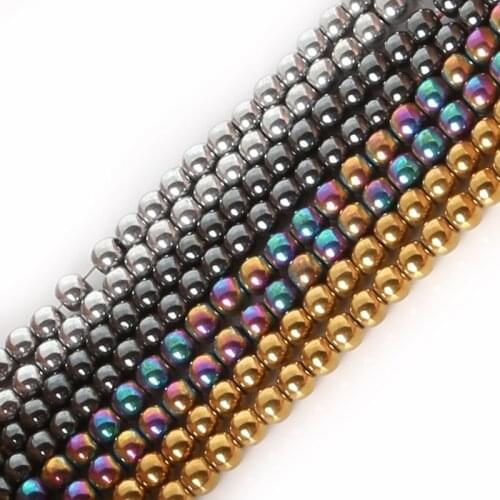 Factory Price Natural Stone Gold black rainbow Silver Plated Hematite Beads 4 6 8 10MM For DIY Jewelry Making Findings Suppiles