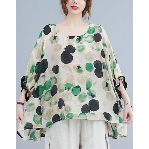 Oversized Women Summer Cotton Linen T-shirts New Arrival 2021 Vintage Style O-neck Print Loose Female Casual Tops Tees B428