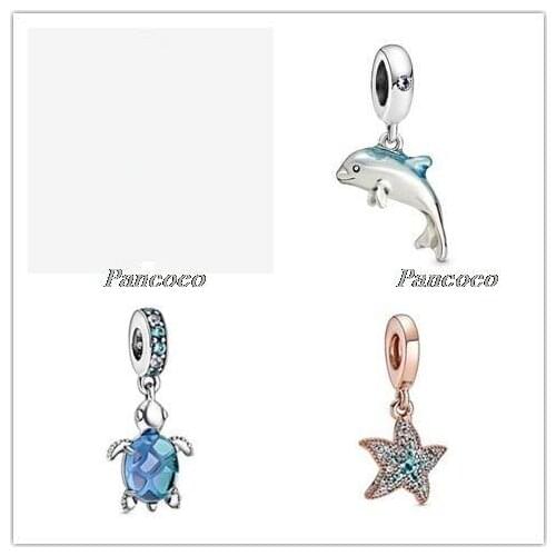 25 Sterling Silver Charm Shimmering Dolphin Dangle Charm Bead Fit Women Pandora Bracelet & Necklace Diy Jewelry