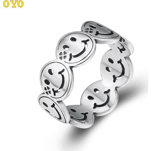 100%S925 sterling silver jewelry Korean version of the creative smile mouth often open ring smile face open ladies ring