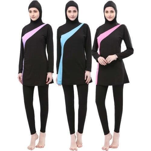 2021 Long Sleeve Muslim Swimsuit Plus Size Swimwear Women Muslim Swimwear Nylon Burkini Swimming Hooded Swimsuits Arab Ramadan