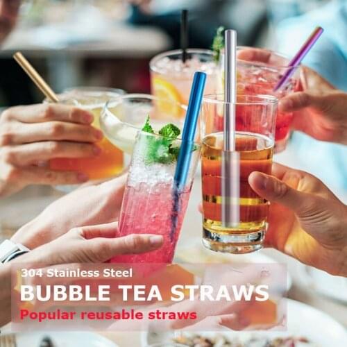7PCS 12mm Reusable Stainless Steel Straw Caliber Multicolor Pearl Milk Tea Boba Straw Set With Cleaning Brush Set Party Barware
