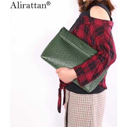 Alirattan New Envelope Party Bag for Women 2021 Fashion Ostrich Python Pattern Clutch Trendy Travel Party Shopping Pouch
