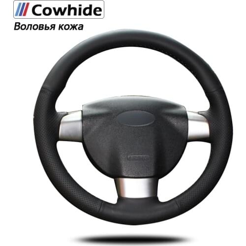 Black Genuine Leather Car Steering Wheel Cover for Ford Focus 2 2005-2011(3-Spoke)2006 2007 2008 2009 2010 2011