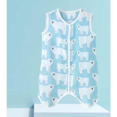 Baby Muslin Cotton Sleeveless Sleeping Bag Summer Soft Cute Cartoon Sleep Sack Jumpsuit For Children Pajamas Newborn Sleepsacks