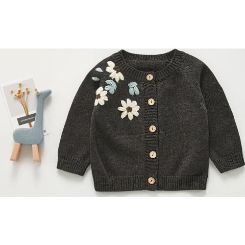 Autumn New Baby Knit Coat Flower Embroidery Baby Girl Sweater Cotton Kids Knitted Cardigan Children Single Breasted Jacket