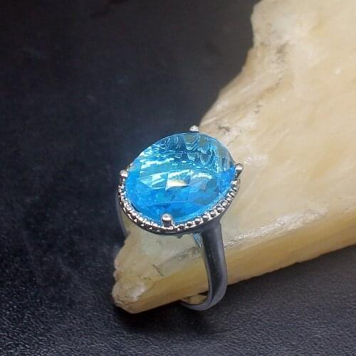 Gemstonefactory Jewelry Big Promotion Single Unique 925 Silver Amazing Blue Topaz Charm Women Men Gifts Rings 9# 20212693