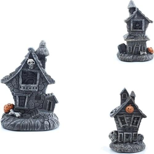 Skull Head Haunted House With Light Halloween Decorations House Pumpkin Skull Scary Cottage Crafts Home Decor