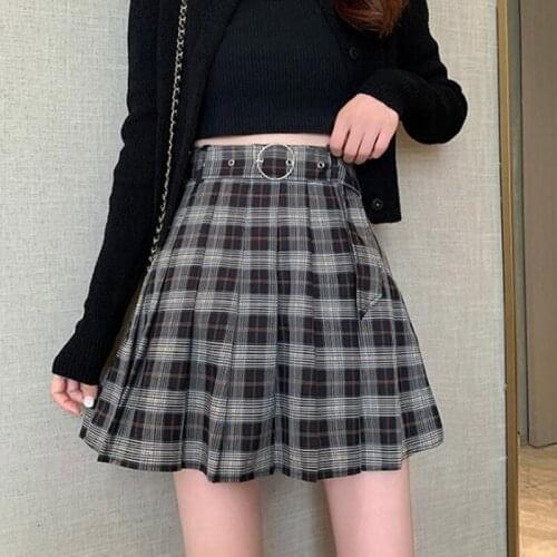 Plaid Pleated Women Mini Skirts Harajuku Female High Waist Casual Gothic Punk Skirts 2020 Student Uniform Sashes Shorts Skirt