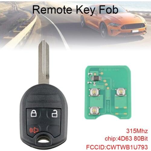 315Mhz 3 Buttons Remote Keyless Entry Key Fob Car Key with 4D63 80Bits Chip M3N5WY72XX fit for 2011 2012 2013 2014 FORD F150