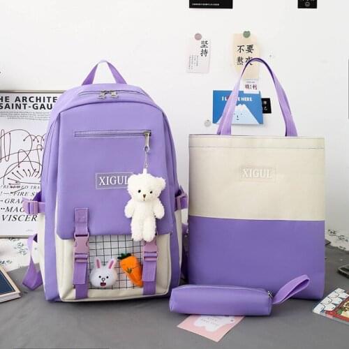 3-piece Set Fashion Womens Backpack Summer Contrast Color School Bags For Girls Large-capacity Waterproof Student Bookbags
