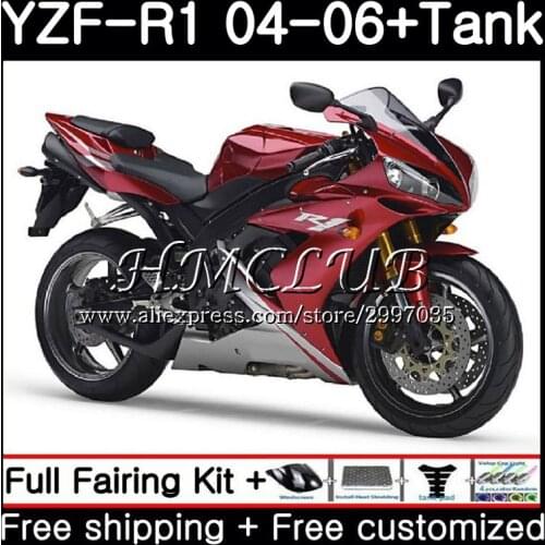 Body For YAMAHA Hot Gloss red YZF R 1 YZF1000 YZF 1000 YZF R1 2004 2005 2006 15HC17 YZF1000 YZF-R1 04 06 YZFR1 04 05 06 Fairing