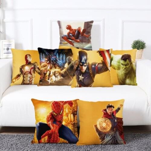 Marvel Spider-Man Iron Man Cartoon Printing Cushion Cover Linen Pillow Cover Sofa Bedroom Lumbar Cushion Home Decoration 45*45cm