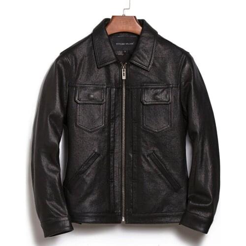 Fashion youth style mens Genuine Leather clothing Sheep skin leather jacket Slim fit lapel short coat winter autumn clothing