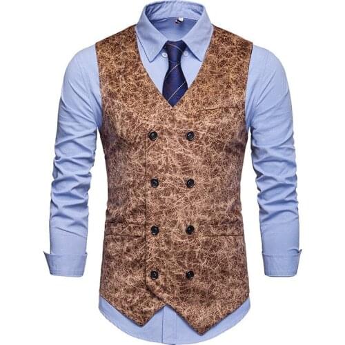 Mens Leopard Print Suit Vest V Neck Double-Breasted Slim Fit For Formal Business Dress Waistcoat Men Vest Clothing 2021