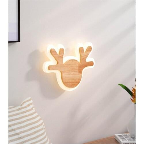 Nordic Log Style Deer Wall Lamps Childrens Room LED Antlers Lighting Restaurant Kitchen Bathroom Corridor Bedroom Wall Lights