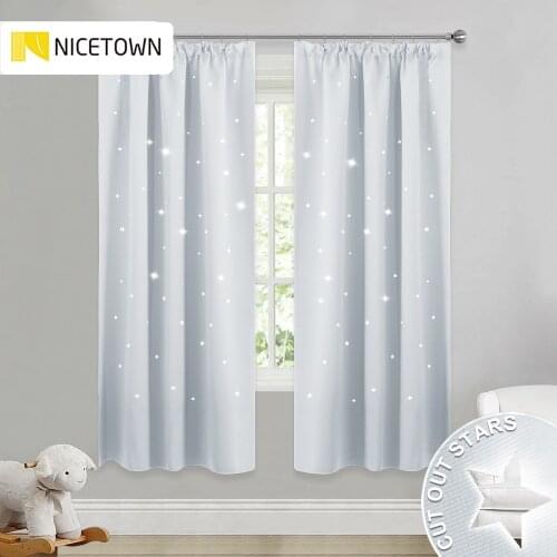 NICETOW Blue Star Cutout Pencil Pleat Curtains Blackout Window Drapes Hollow Star Curtains / Draperies for Nursery Children