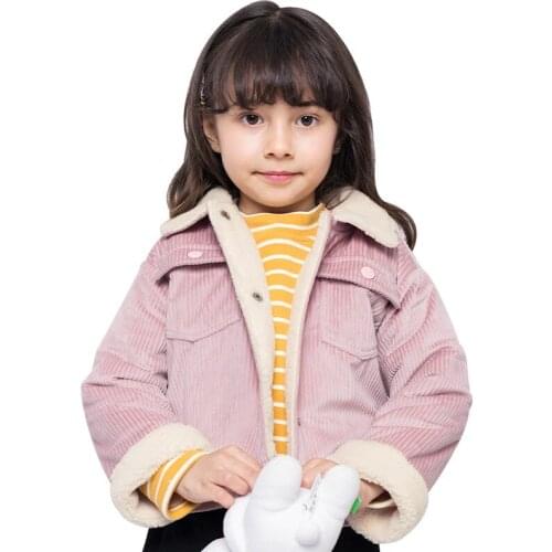 2020 New Winter plus Velvet Thick Corduroy Turn-down Doll Collar Drop Shoulder Wind Kids' Overcoat in Stock Wholesale
