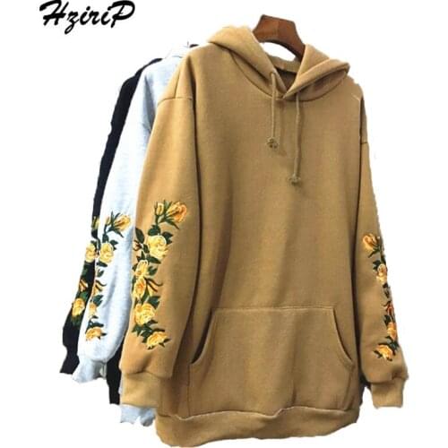 HziriP 2018 New Hooeded Sweatshirt Women Elegant Embroidery Flowers Long-sleeved Pullover Fashion Casual High Quality Hoodies