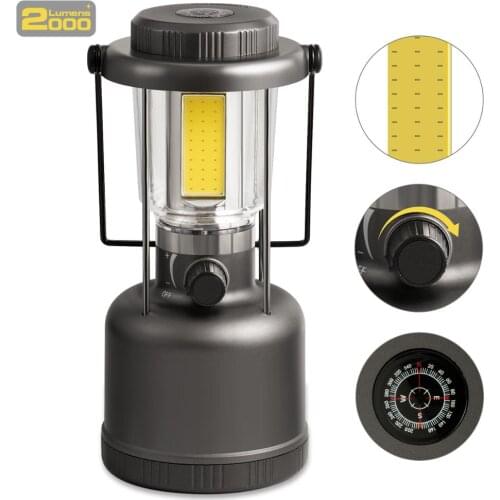 Variable LED Camping Lantern with Compass Retro Battery Powered Light 2000LM