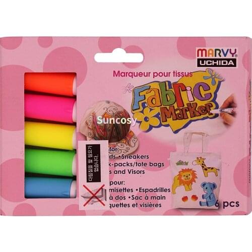 Uchida Marvy Permanent Fabric Marker Clothing, Decor 6/10/12 Colors (Fluorescent - 6 Colors)
