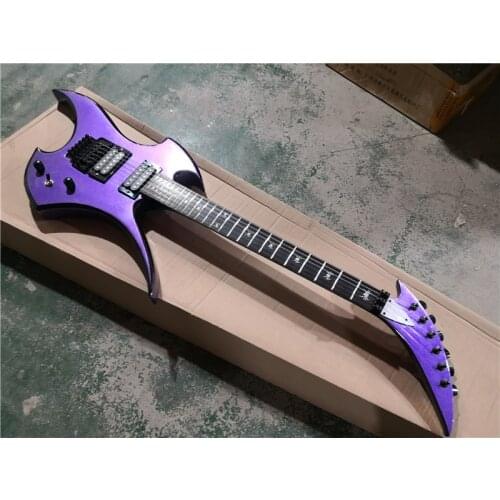 Free shipping custom 6 string guitar,irregular guitar,metal purple, basswood body ,tremolo bridge HH pickups,spider inlay