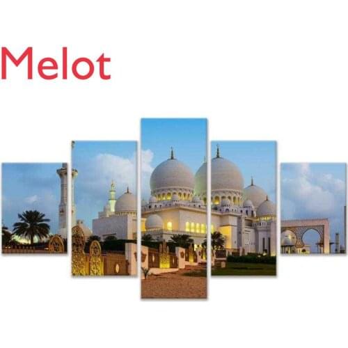Slamic Mosque Building Five-Joint Painting Sets Religious Belief Home Living Room Restaurant Decoration Wall Painting