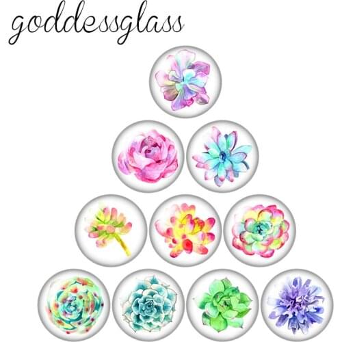 Colorful Flowers succulent plant leaves 10pcs mixed 12mm/18mm/20mm/25mm Round photo glass cabochon flat back Making findings