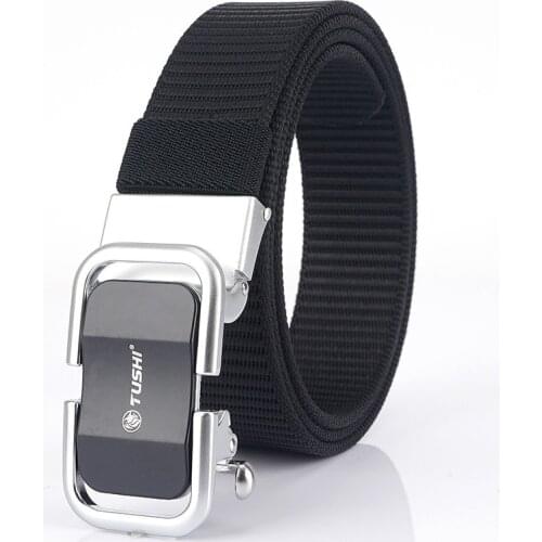 2020 New Toothless Automatic Checkoff Leather Belt Mens Nylon Canvas Waistband Mens Outdoor Casual Breathable Belt Thickened