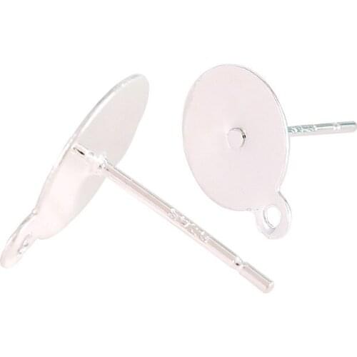 20pcs Real Solid 925 Sterling Silver 6 8 10mm Blank Base Earring Stud Needle Pin with Loop for DIY Earring Jewelry Accessories