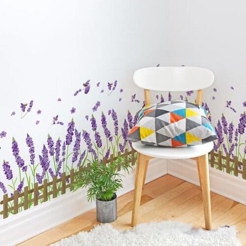 [shijuekongjian] Lavender Wall Stickers DIY Purple Flowers Plants Wall Decals for Living Room Bedroom House Baseboard Decoration