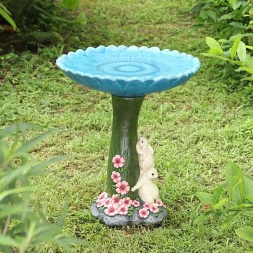 Resin Standing Blue Sunflower and Rabbit Statue Outdoor Birdfeeder Resin Decoration Cute Garden Ornament for Garden SCIE999