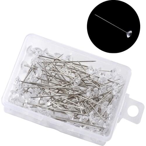 50pcs/100pcs Sparkle Diamond Pins Wedding Floral Bouquet Pin Stitching Needles Crystal Head Garments Apparel Sewing Accessories