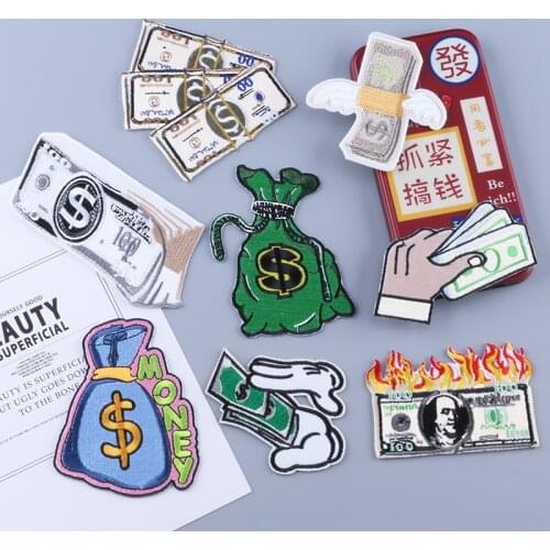 American Dollar Money Iron-on Transfers for Clothing Patches on Clothes Clothing Thermoadhesive Patches Fusible Patch Embroidery