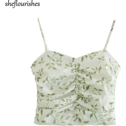 Sleeveless top women print crop top sexy spaghetti strap tops corset strapless tops summer ruched tanks camis backless white