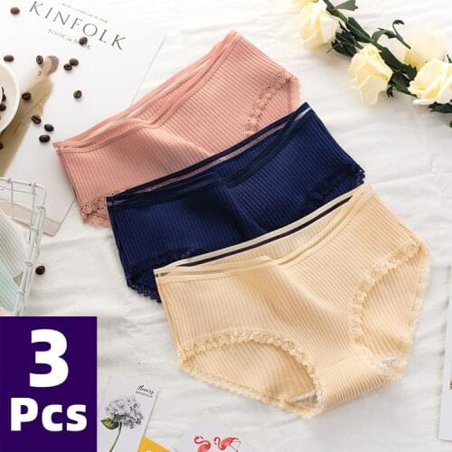 3Pcs High Quality Women Soft Breathable Briefs Sexy Lingerie Womens Panties Underwear Cotton Sexy Mid Waist Solid Color Panties