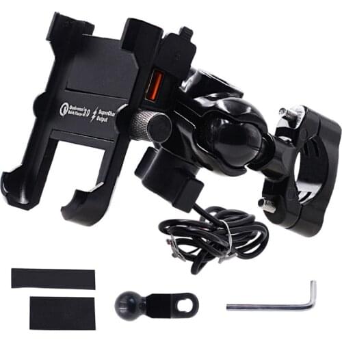 Waterproof Metal Motorcycle Smart Phone Mount with QC 3.0 USB Quick Charger Motorbike Mirror Handlebar Stand Holder