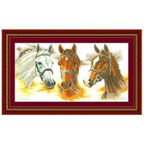 HIGH quality, 11CT Cross Stitch Sets Three Horses Horse 70x40cm CS-039ANI