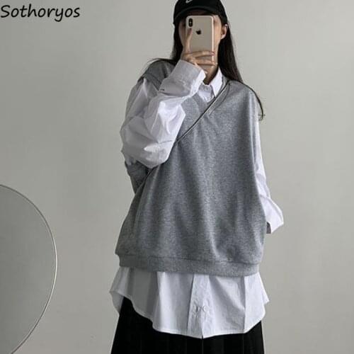 Women Vests Solid V-neck All-match Japan Style Hipsters Fashionable Harajuku Streetwear Bf High Street Chic Loose Casual Retro