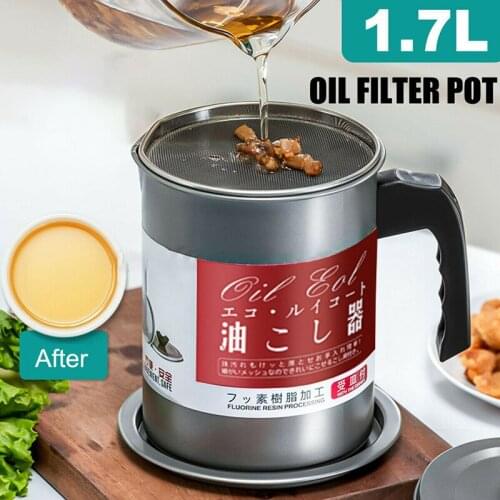 1.7L Stainless Steel Oil Filter Can Oil Filter Pot Container Grease Dripping Strainer Oil Bottle With Lid Kitchen Accessories