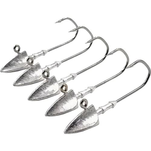 TEUKIM 10pcs/5pcs Triangle Head Hooks 3.5g 5g 7g 10g 14g Ship Type Fishing Hook Soft Worm Jig Lure Hook Jig Head Fishing Tackle