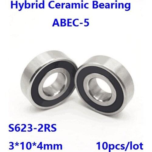 10pcs/lot S623-2RS S623RS 3x10x4mm ABEC-5 Stainless Steel hybrid Si3N4 ceramic ball bearings Double rubber cover Bicycle Bearing