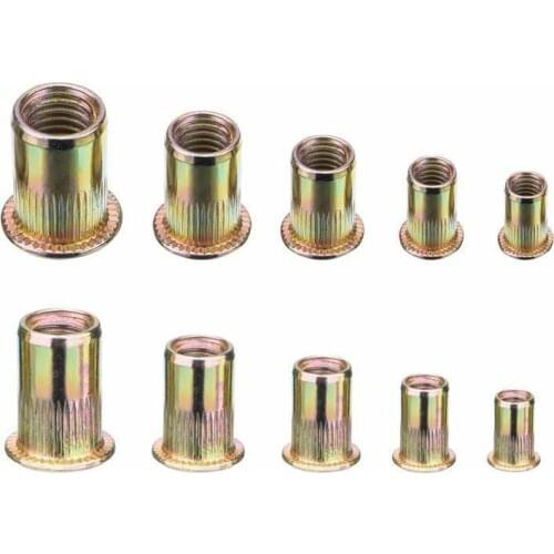 120pcs/set Mixed Zinc Plated Carbon Steel Rivet Nut Threaded Rivnuts Insert M5 M6 M8 M10 Flat Head Threaded Insert Kit