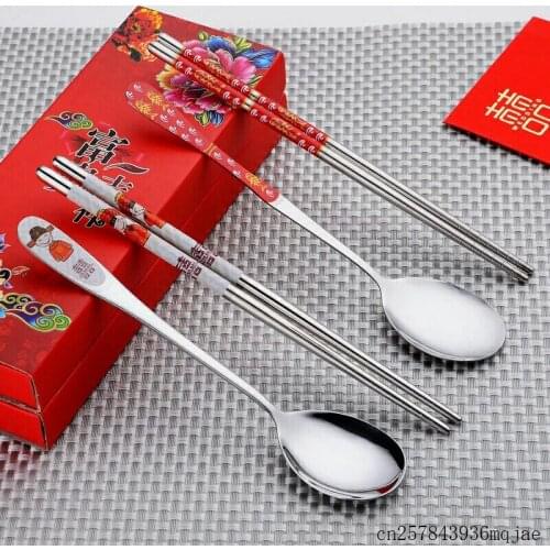 200sets Double Happiness Dinnerware Spoons Chopstick Sets in Gift Boxes Wedding Gift Party Favors