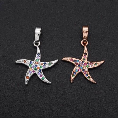23x16mm 100% Rainbow CZ Zircon DIY Jewelry Sea Star Charm Pendant Wholesale Top Quality Bracelet Making Charm
