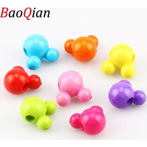 30pcs/Batch Loose Color 15mm Cute Cartoon 3D Mouse Head Shape Spacer Beads DIY Children Handmade Creative Toys Beaded