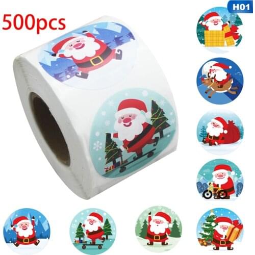 500pcs/roll 3.8cm Paper Merry Christmas Sticker Santa Claus Sealing Label Stickers Scrapbook For Gift Card Decoration Stickers
