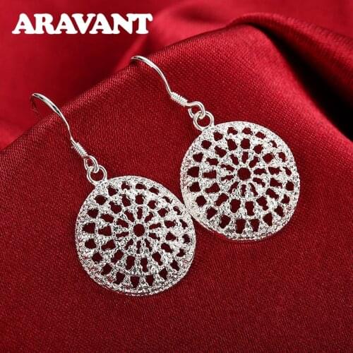925 Silver Vintage Round Drop Earrings For Women Silver Jewelry